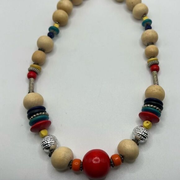 Set of 2 Wooden Beaded Statement Necklaces - Vintage - Picture 4 of 13